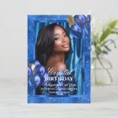 Uitnodiging met foto en koninklijk blauwe ballonne (Staand voorkant)