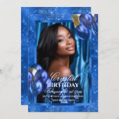 Uitnodiging met foto en koninklijk blauwe ballonne (Voorkant / Achterkant)