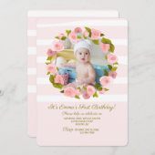 Uitnodiging met fotolijstje roos (Voorkant / Achterkant)