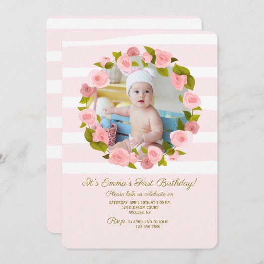 Uitnodiging met fotolijstje roos (Voorkant / Achterkant)