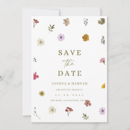 Uitnodiging met geperste bloem om de datum te bewa