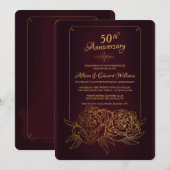 Uitnodiging met gouden pioenrozen (Voorkant / Achterkant)