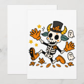 Uitnodiging met grappig griezelige skeletgeit met  (Voorkant / Achterkant)