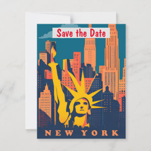 Uitnodiging met icoon van de skyline van New York 