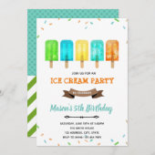 Uitnodiging met jongen ijslolly ijs thema (Voorkant / Achterkant)
