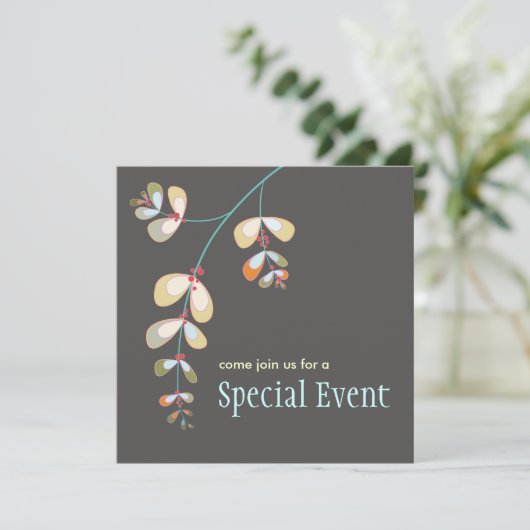 Uitnodiging met juwelenbladeren (Staand voorkant)