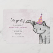 Uitnodiging met katje en feesthoed (Voorkant / Achterkant)