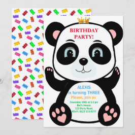 Uitnodiging met knuffel panda beer & kleurrijke sn