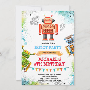 Uitnodiging met leuk robot thema