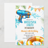 Uitnodiging met leuk thema waterpistool (Voorkant / Achterkant)