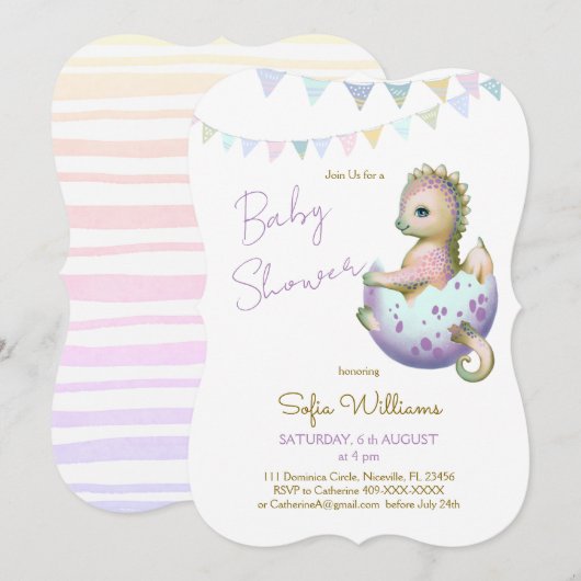 Uitnodiging met leuke draak voor babyshower (Voorkant / Achterkant)