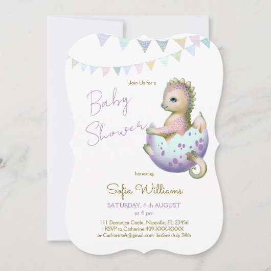 Uitnodiging met leuke draak voor babyshower (Voorkant)