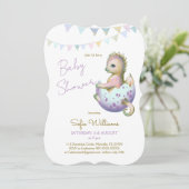 Uitnodiging met leuke draak voor babyshower (Staand voorkant)