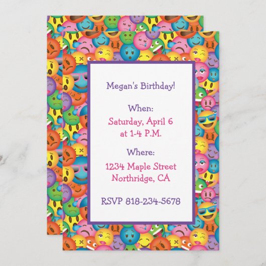 Uitnodiging met leuke Emoji-afdruk (Voorkant / Achterkant)