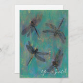 Uitnodiging met libellen in blauw en groen (Voorkant / Achterkant)