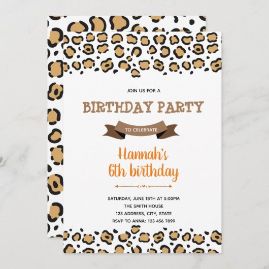 Uitnodiging met luipaard thema (Voorkant / Achterkant)