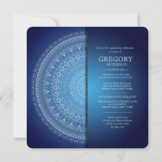 Uitnodiging met Midnight Blue Mandala (Voorkant)