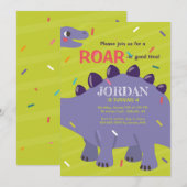 Uitnodiging met paarse dinosaurus (Voorkant / Achterkant)