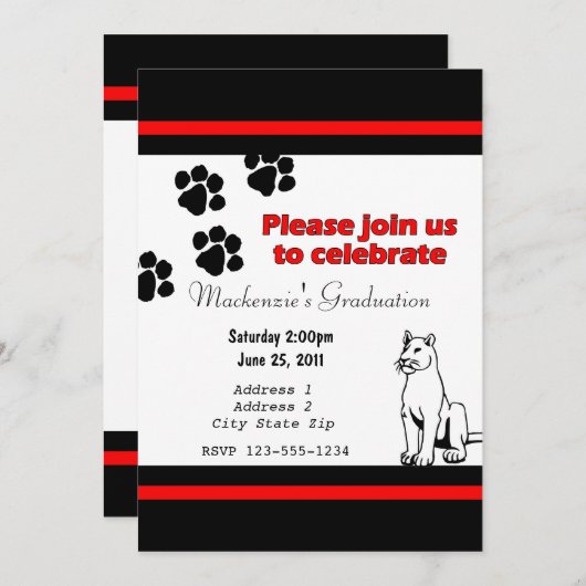 Uitnodiging met Pather/Cougar/Puma Black en Red (Voorkant / Achterkant)