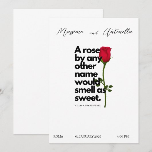 UITNODIGING MET POËZIE VAN WILLIAM SHAKESPEARE (Voorkant / Achterkant)