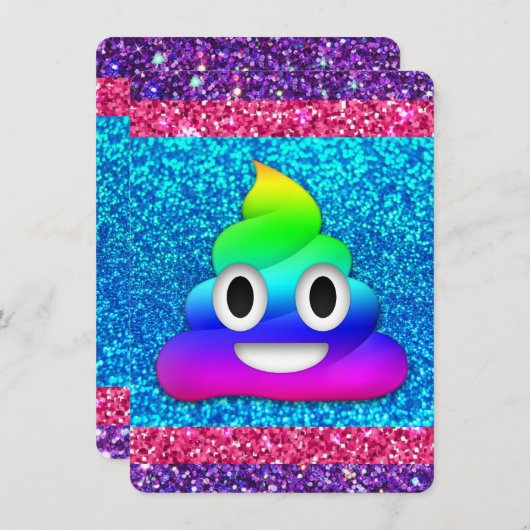 Uitnodiging met regenboog glitterspook emoji (Voorkant / Achterkant)