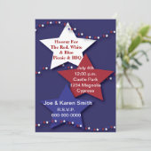 Uitnodiging met rode, witte en blauwe sterren (Staand voorkant)