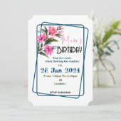 Uitnodiging met roze bloem (Staand voorkant)