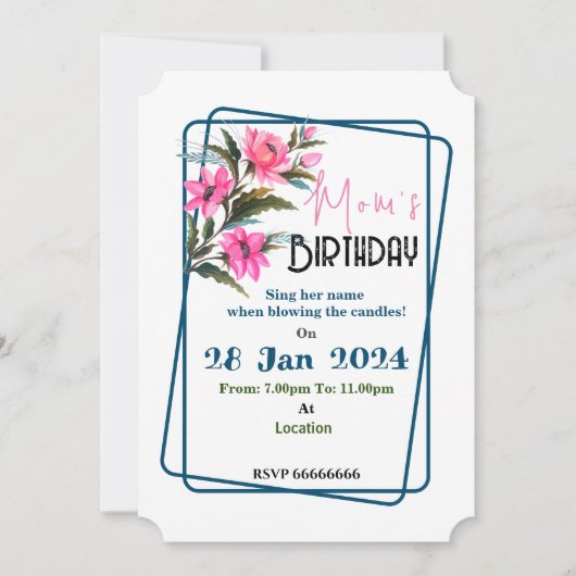 Uitnodiging met roze bloem (Voorkant)