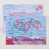 Uitnodiging met roze bloemen aanpasbaar (Voorkant / Achterkant)