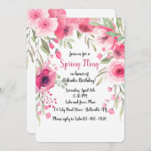 Uitnodiging met roze bloemen baldakijn (Voorkant / Achterkant)