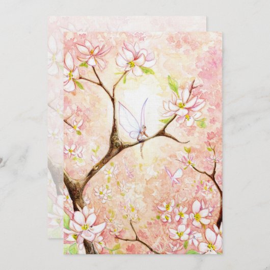 Uitnodiging met Roze Bloesem Uitzicht (Voorkant / Achterkant)