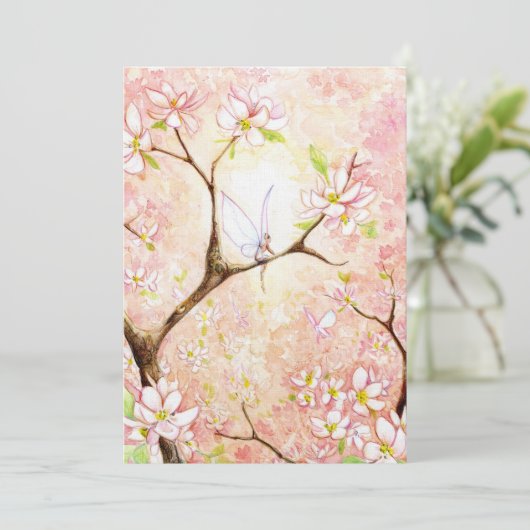 Uitnodiging met Roze Bloesem Uitzicht (Staand voorkant)