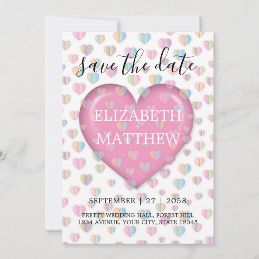 Uitnodiging met roze hart en speckles Sjabloon (Achterkant)