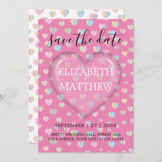 Uitnodiging met roze hart en speckles Sjabloon (Voorkant / Achterkant)