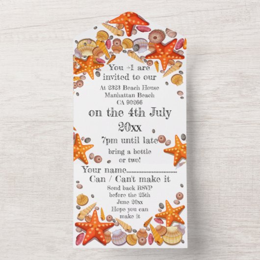 Uitnodiging met RSVP - thema schelpen uitnodigen (Binnen)