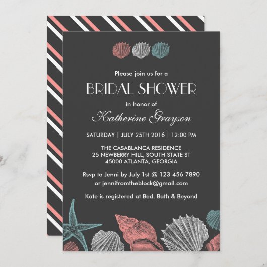 Uitnodiging met schoolbord en schelpen voor strand (Voorkant / Achterkant)