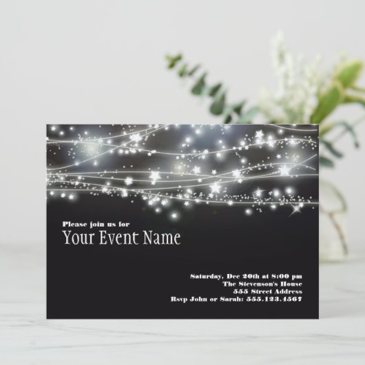 Uitnodiging met sprankelende sterren (Staand voorkant)