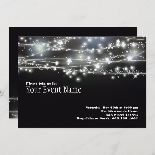 Uitnodiging met sprankelende sterren (Voorkant / Achterkant)