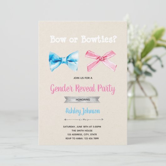 Uitnodiging met strikken of vlinderdas (Staand voorkant)