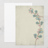 Uitnodiging met vintage blauwe sakurabloesem (Voorkant / Achterkant)