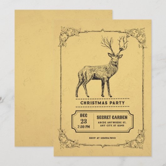 Uitnodiging met vintage hert (Voorkant / Achterkant)