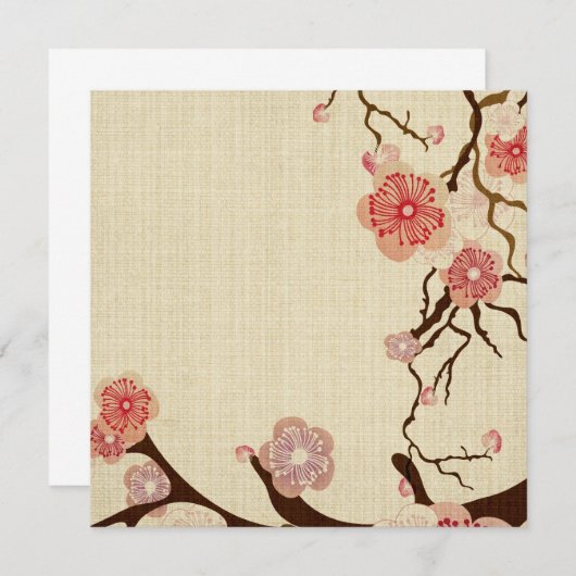 Uitnodiging met vintage kersenbloesem bloemen (Voorkant / Achterkant)