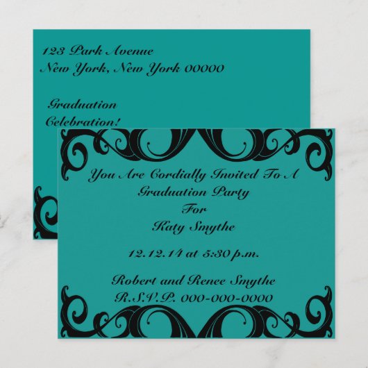 Uitnodiging met vintage zwarte krullen (Voorkant / Achterkant)