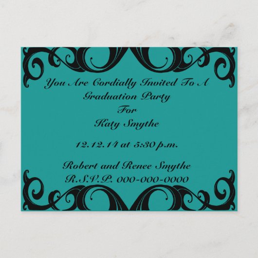 Uitnodiging met vintage zwarte krullen briefkaart (Voorkant)