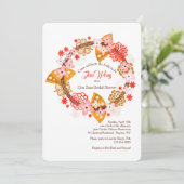 Uitnodiging met waaier en bloemen (Staand voorkant)