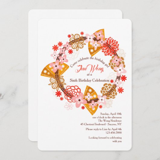 Uitnodiging met waaier en bloemen (Voorkant / Achterkant)