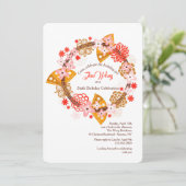 Uitnodiging met waaier en bloemen (Staand voorkant)