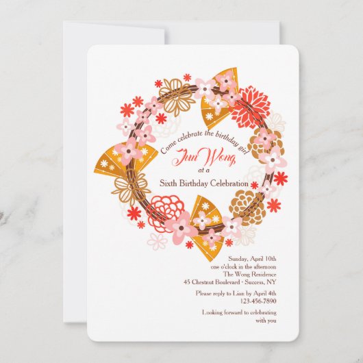 Uitnodiging met waaier en bloemen (Voorkant)