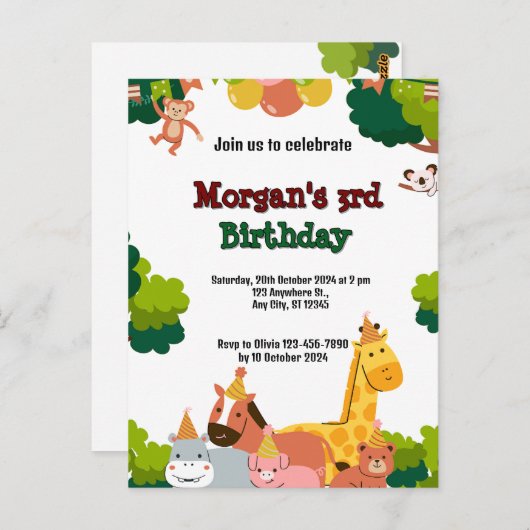 uitnodiging met wildthema (Voorkant / Achterkant)