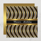 Uitnodiging Metalen look Goud Zwart Verjaardagsfee (Voorkant / Achterkant)